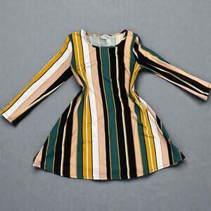 Vintage 1990s Striped Multicolor Knit Mini Dress – Made in USA – Long Sleeve